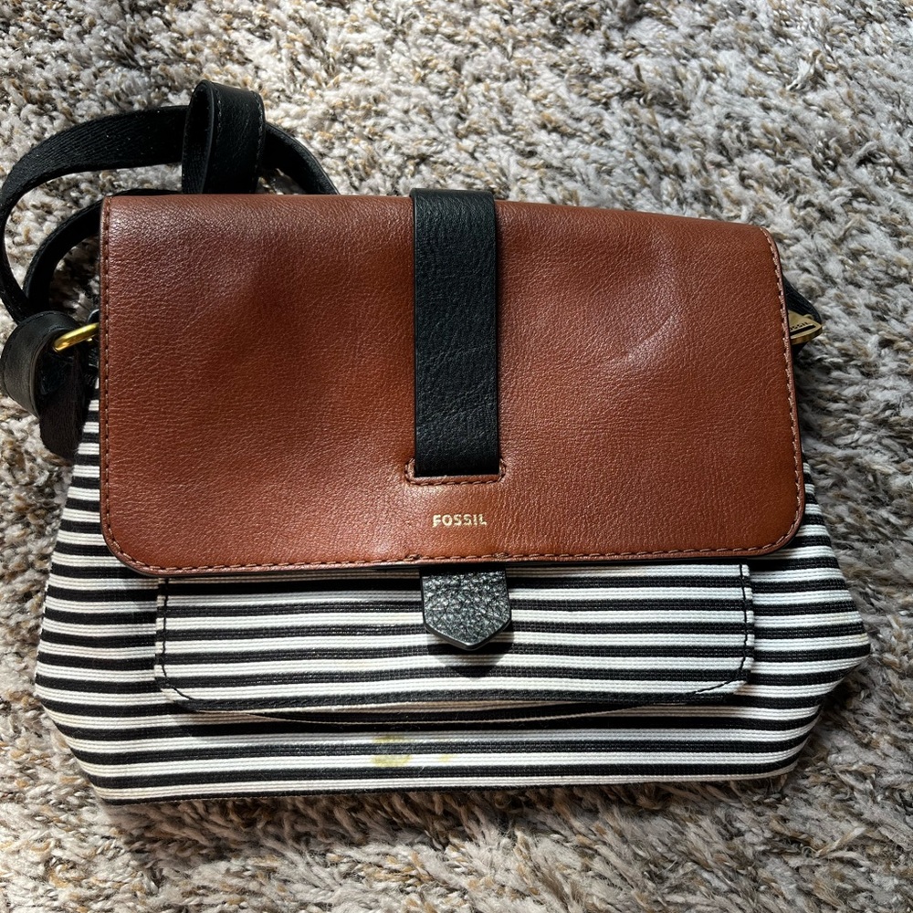 Fossil Brown and Black Striped Crossbody Bag